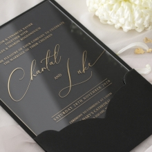 Acrylic with Foil with Ebony Half Pocket - Wedding Invitations - ACR-GG-PCBL-01 - 184929