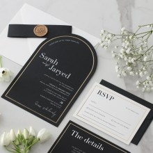 Gold Foil Stamped Border Arch with White Ink - Wedding Invitations - MB300-ARC-PFL-GG-WI-01x - 187732