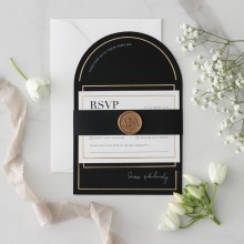 Gold Foil Stamped Border Arch with White Ink - Wedding Invitations - MB300-ARC-PFL-GG-WI-01x - 187730