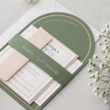 Green Arch Shaped with Gold Pre-Foil - Wedding Invitations - CR28-ARC-PFL-GG-WI-01x - 187781
