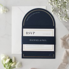 Navy Arch Shaped with Gold Pre-Foil - Wedding Invitations - CR12-ARC-PFL-GG-WI-01x - 187679