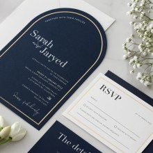 Navy Arch Shaped with Gold Pre-Foil - Wedding Invitations - CR12-ARC-PFL-GG-WI-01x - 187677