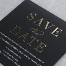 Foiled Save the Date on Black with White - Wedding Invitations - MB300-PFLGG-WI - 184936