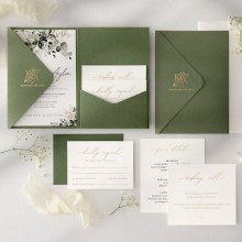 Minimalist Sage Vertical Pocket - Wedding Invitations - PCK-VT-SG - 189174