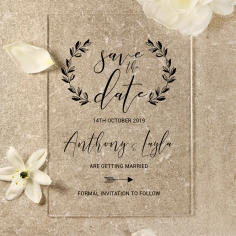Acrylic Chic Rustic save the date wedding stationery card design