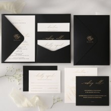 Minimalist Black Vertical Pocket - Wedding Invitations - PCK-VT-BL - 189158