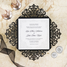 Black Divine Damask Wedding Invite Card Design