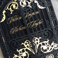Black Victorian Gates with Foil Wedding Invitation