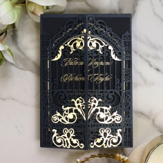 Black Victorian Gates with Foil Wedding Invitation Card