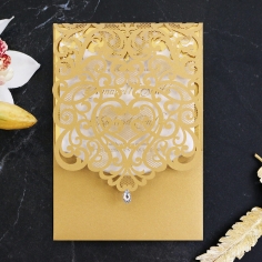 Golden Baroque Pocket with Foil Wedding Invitation Design