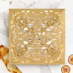 Golden Divine Damask Wedding Invitation Design
