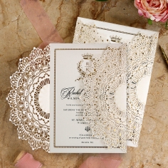 Ivory Doily Elegance with Foil Invite Card Design