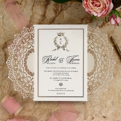 Ivory Doily Elegance with Foil Invite Card