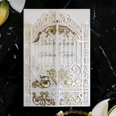 Ivory Victorian Gates with Foil Wedding Invitation Card Design
