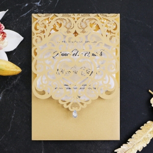 Golden Baroque Pocket Wedding Invitation Card Design