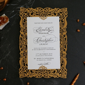 Golden Floral Lux Wedding Invite Card