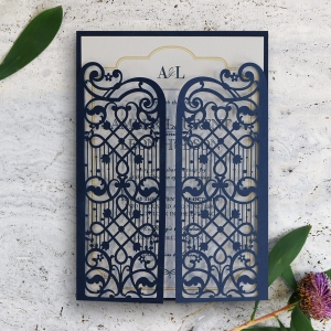 Noble Blue Gates Wedding Invite Card