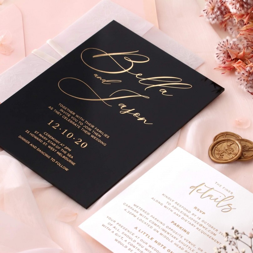 Black Acrylic Gold Foil - Wedding Invitations - ACR-FL-2026-2 - 189485
