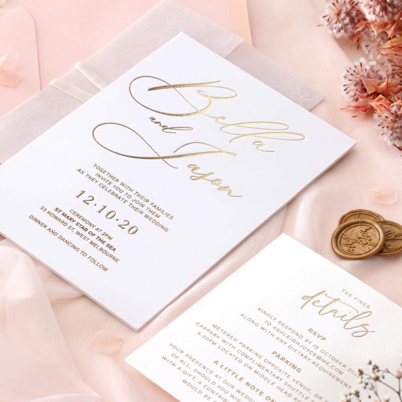 White Acrylic Gold Foil - Wedding Invitations - ACR-FL-2026-1 - 189484