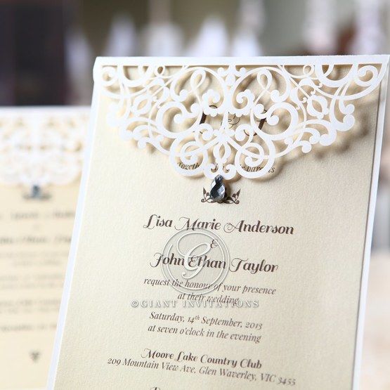 Jeweled Laser Cut Modern Wedding Invitations