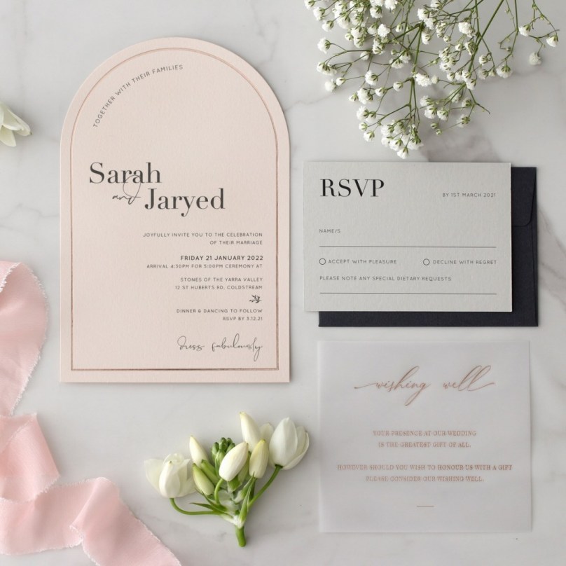 Blush Arch Shaped with Rose Gold Pre-Foil - Wedding Invitations - CR07-ARC-PFL-RG-BL-01 - 189325