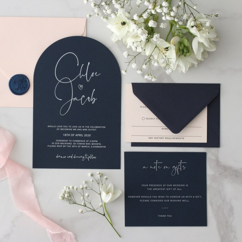 Navy Arch Shaped with White Ink - Wedding Invitations - CR12-ARC-NV-WI-01 - 189385
