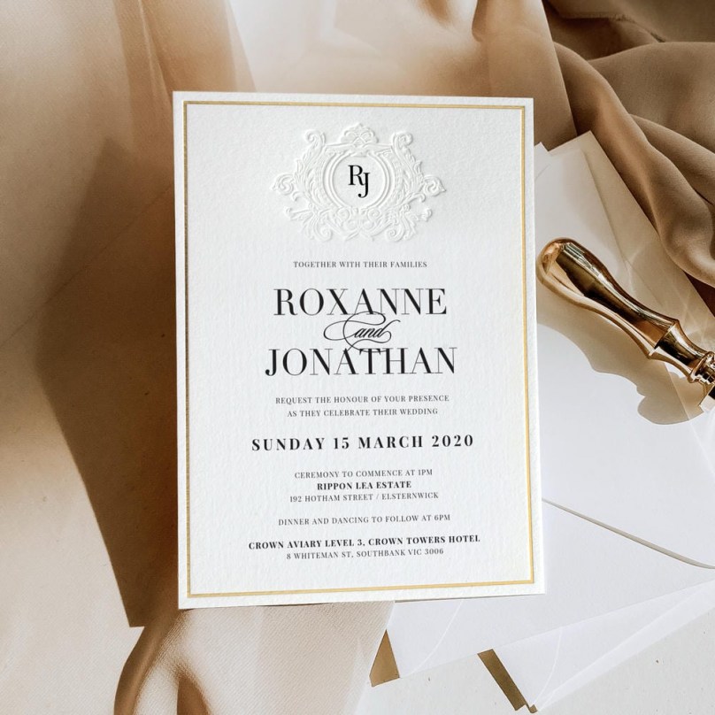 Gold Border & Debossed Crest - Wedding Invitations - IC330-PLP-FL-03 - 189222