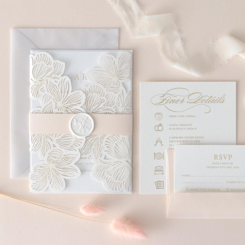 Foil Stamped Floral Laser Cut Elegance - Wedding Invitations - BH1680-F - 189223