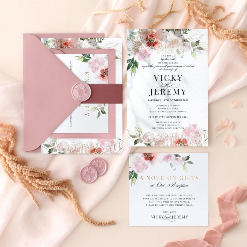 Foiled Blushing Florals  - Wedding Invitations - TI300-CP-PFL-GG-2 - 189224