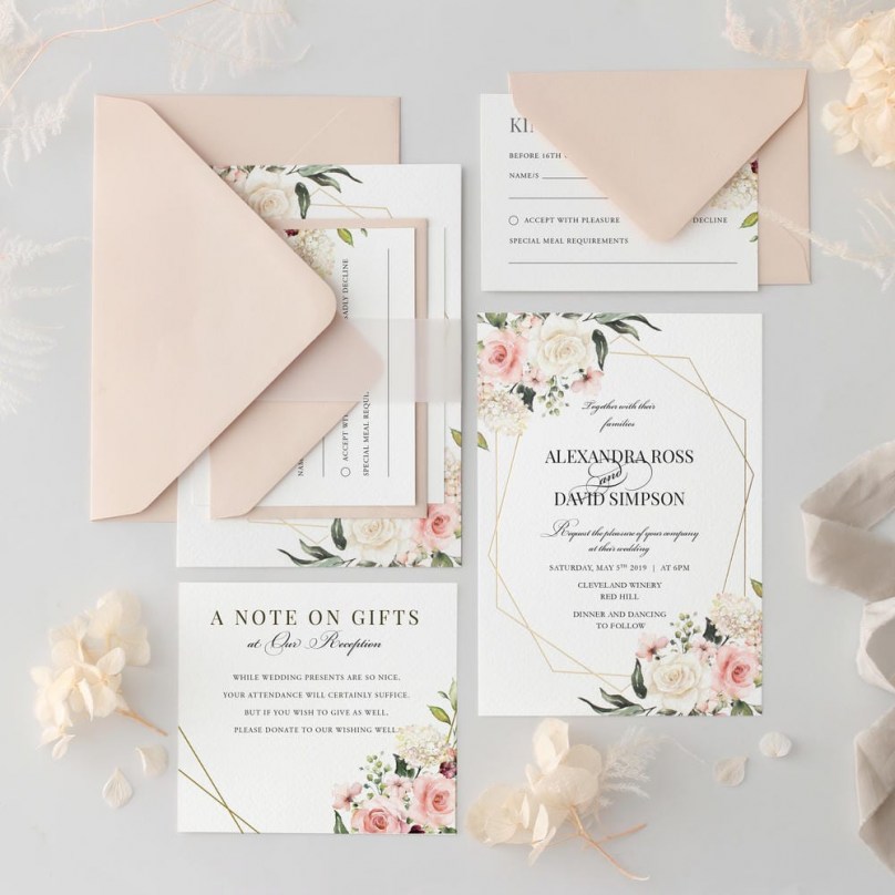 Gold Floral Geometric Bloom - Wedding Invitations - TI300-CP-PFL-GG-03 - 189225