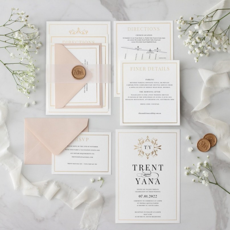 Framed Gold & White Simple Crest - Wedding Invitations - KI300-PFL-GG-04 - 189369