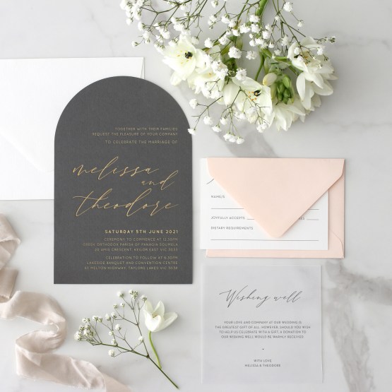 Grey Arch Shaped with Custom Gold Foil - Wedding Invitations - GRY300-ARC-FL-01xxxx - 188968