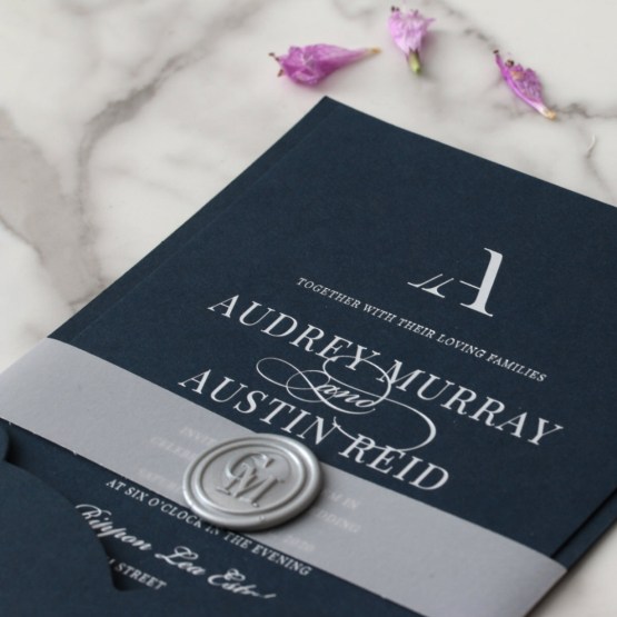 Blank Half Navy Pocket Invite - Wedding Invitations - CR32-HP-NP-CR32-GSx - 188212