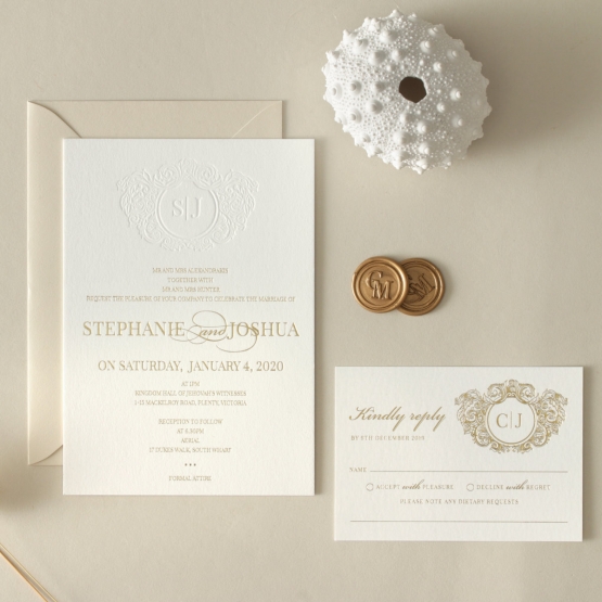 Letterpress Crest with Foil  - Wedding Invitations - WP-IC55-BLGG-01 - 184315