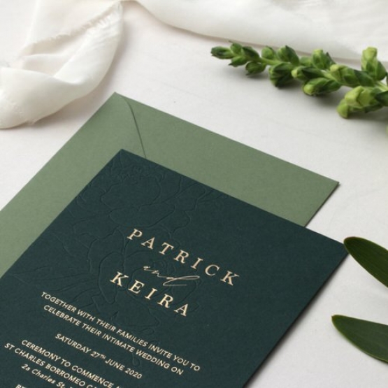 Blind Floral Letterpress and Foil - Wedding Invitations - WP-CR07-GR-GG - 185016