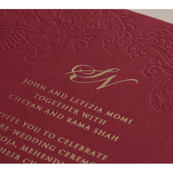 Burgundy Letterpress with Foil - Wedding Invitations - WP001CC-FB - 183882