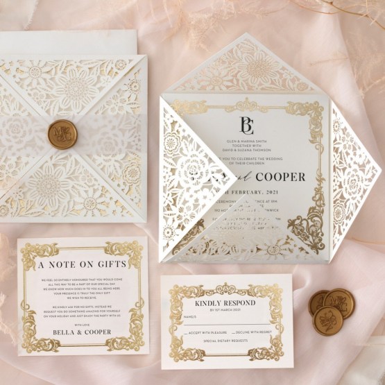 Blooming Charm Foil and Black Ink - Wedding Invitations - BW520-WH-PFL - 188382