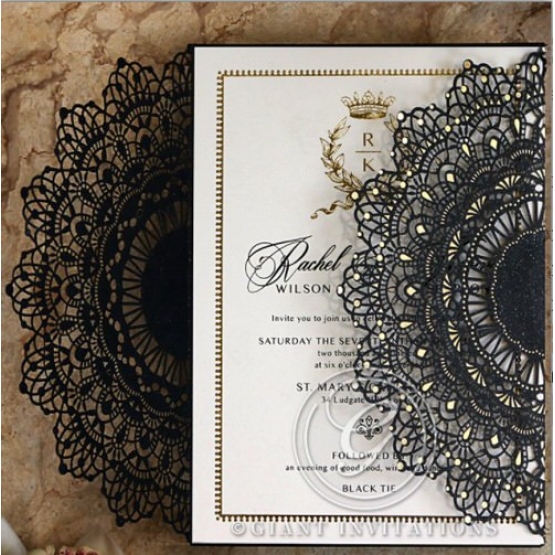 Black Doily Elegance with Foil - Wedding Invitations - PWI116053-F - 185486