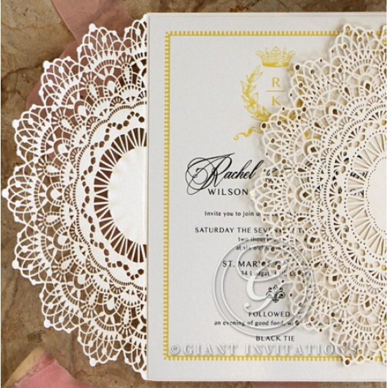 Ivory Doily Elegance - Wedding Invitations - PWI116045-D - 185463