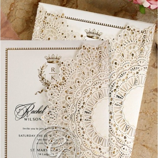 Ivory Doily Elegance with Foil - Wedding Invitations - PWI116045-F - 185497
