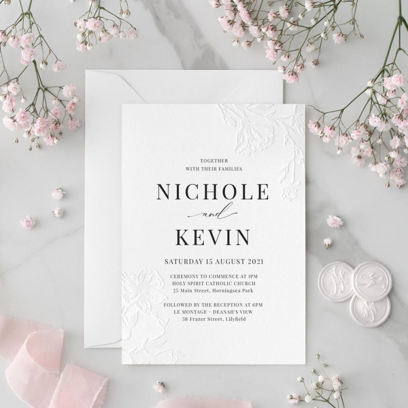 Blind Letterpressed Flowers - Wedding Invitations - IC330-PLP-B-01 - 189238