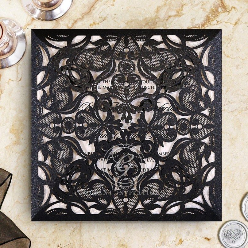 Black Divine Damask - Wedding Invitations - BW519-BK - 189400