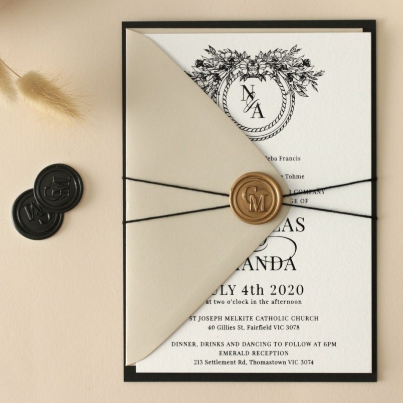 Ebony Foiled Wreath - Wedding Invitations - IC550-FLBL-01 - 189167