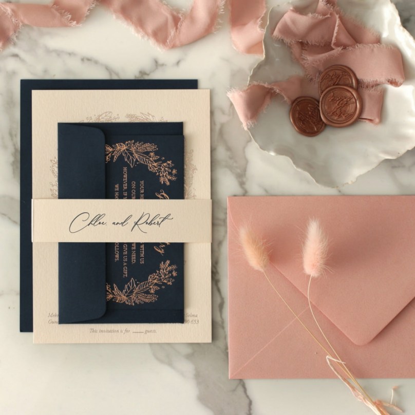 Chic Navy and Rosy Blush Foil - Wedding Invitations - CR07-RG-03 - 189303
