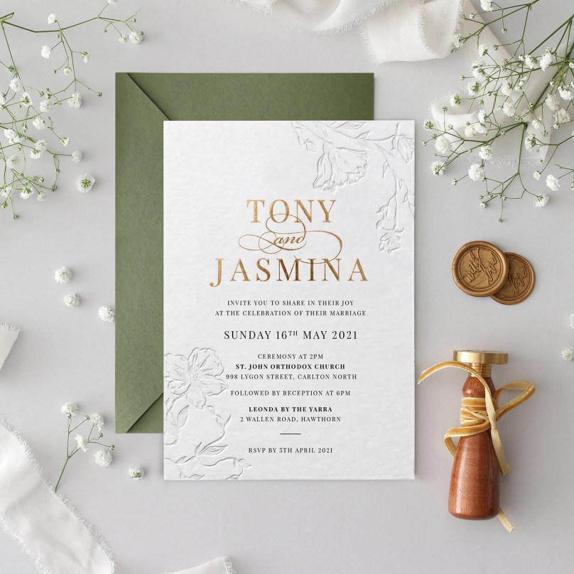 Debossed Floral with Gold Names - Wedding Invitations - IC37-GG-LPBD-05 - 189432
