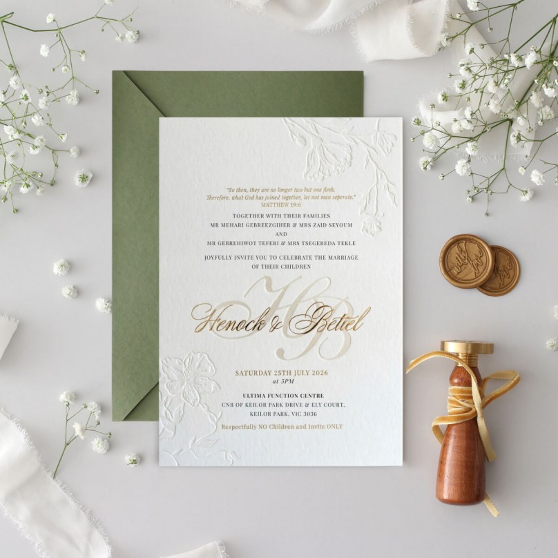 Debossed Flowers with Gold & Pearl Foil - Wedding Invitations - IC37-GG-LPBD-06 - 189562
