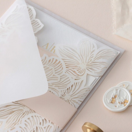 Foil Stamped Floral Laser Cut Elegance - Wedding Invitations - BH1680-F - 185009