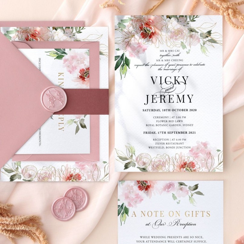 Foiled Blushing Florals  - Wedding Invitations - TI300-CP-PFL-GG-2 - 189157