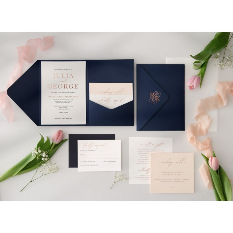 Minimalist Navy Vertical Pocket - Wedding Invitations - PCK-VT-NV - 189160