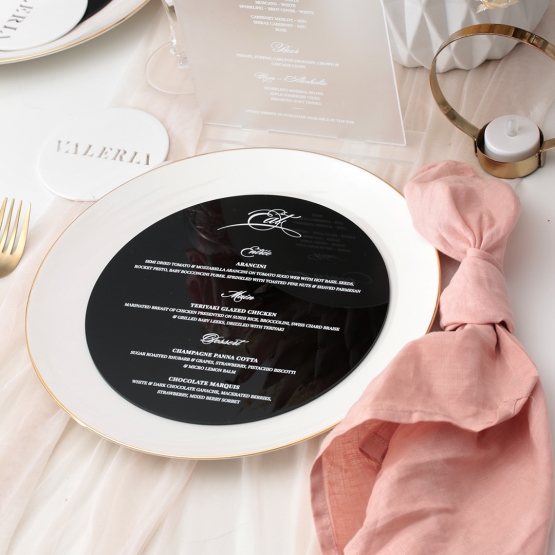 Black Round Acrylic Menu with White Ink - Menu Cards - MD17300-BW - 184062